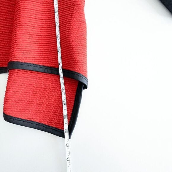 Joseph Ribkoff Women's Leather Sleeve Shawl Collar Open Front Ribbed Jacket Sz 6 - Picture 7 of 7